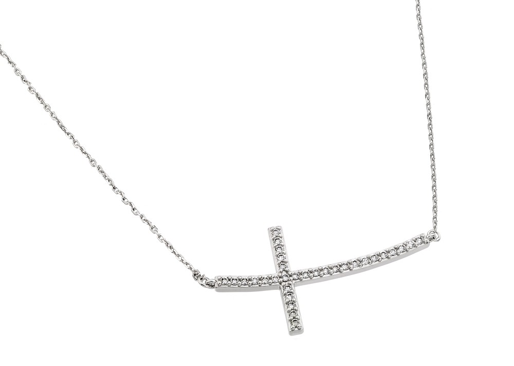 Side Way Cross Necklace in Sterling Silver